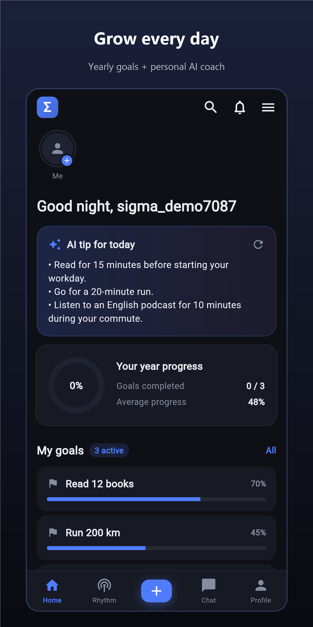Sigmacta yearly goals and AI coach